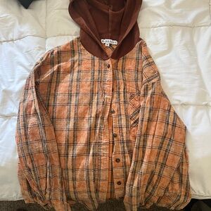 Dakota Grizzly Orange Plaid Button-Up Hoodie